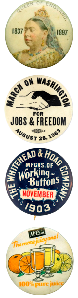 Divers badges historiques et publicitaires